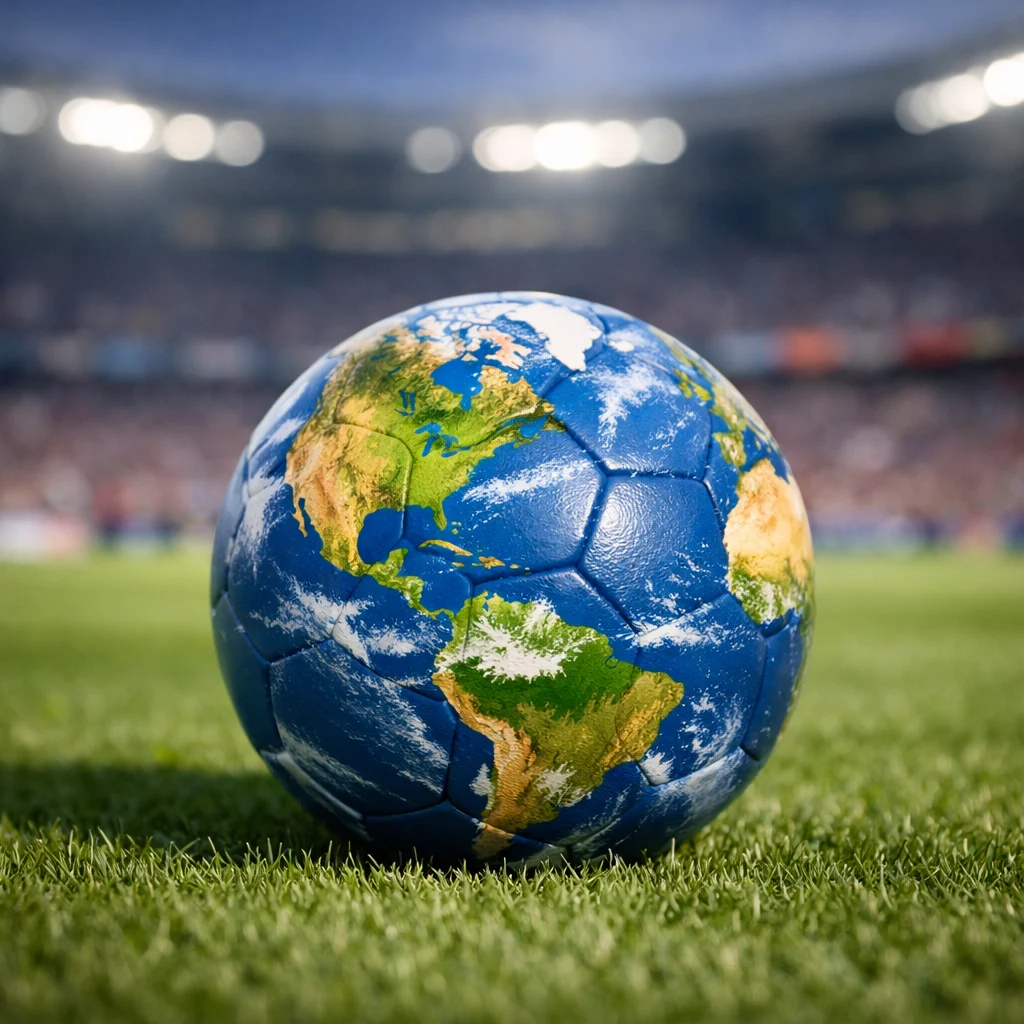 Foto eines Fußballs auf den eine Weltkarte retuschiert wurde